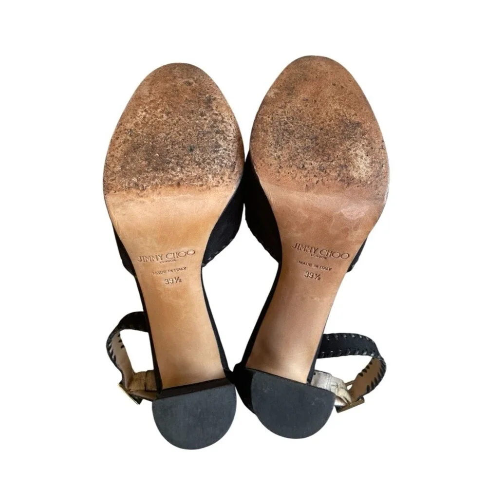 JIMMY CHOO Daphne 120 Pumps Black Whipstitch Suede Platform Heels 39.5